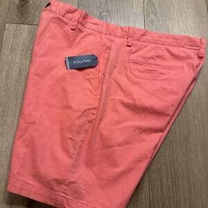 Nautica Men's Flat Front Stretch Chino Shorts Preppy Beach Size 34 Teaberry‎ NEW